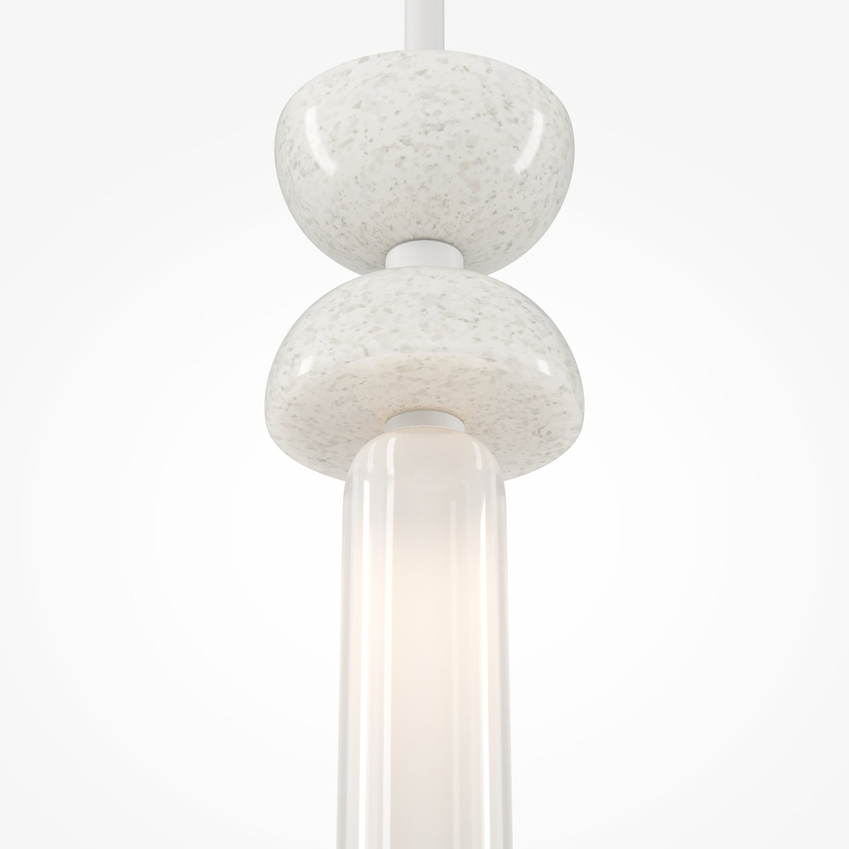 Modern pendant light with marble-like finish on a white background