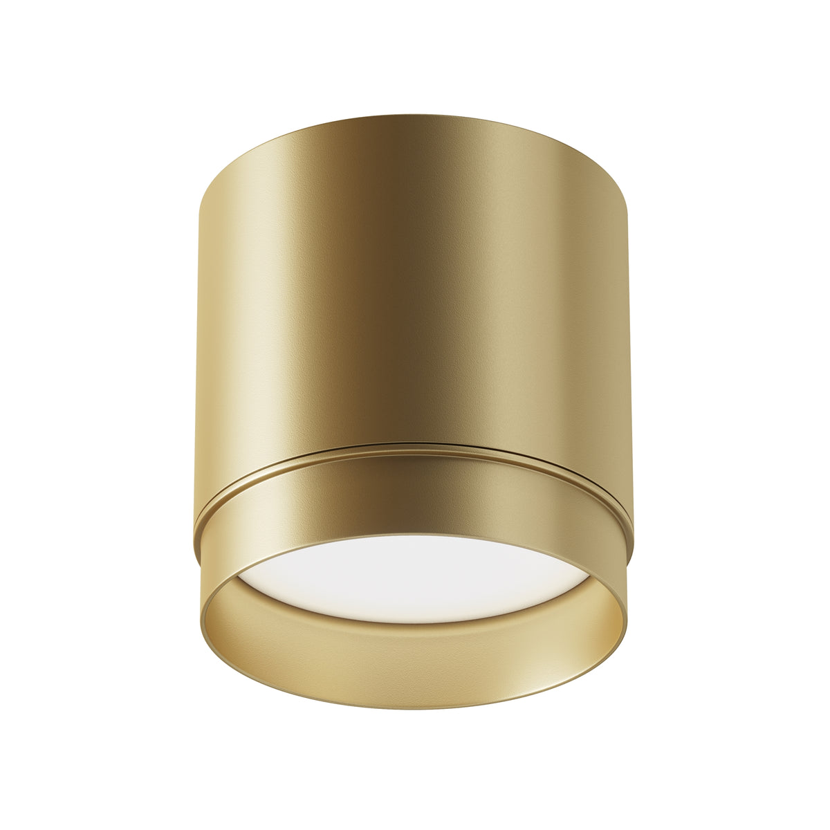 Gold cylindrical light fixture on a white background