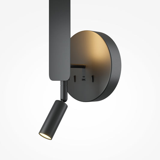 Modern wall-mounted light fixture with a black and gold design on a white background