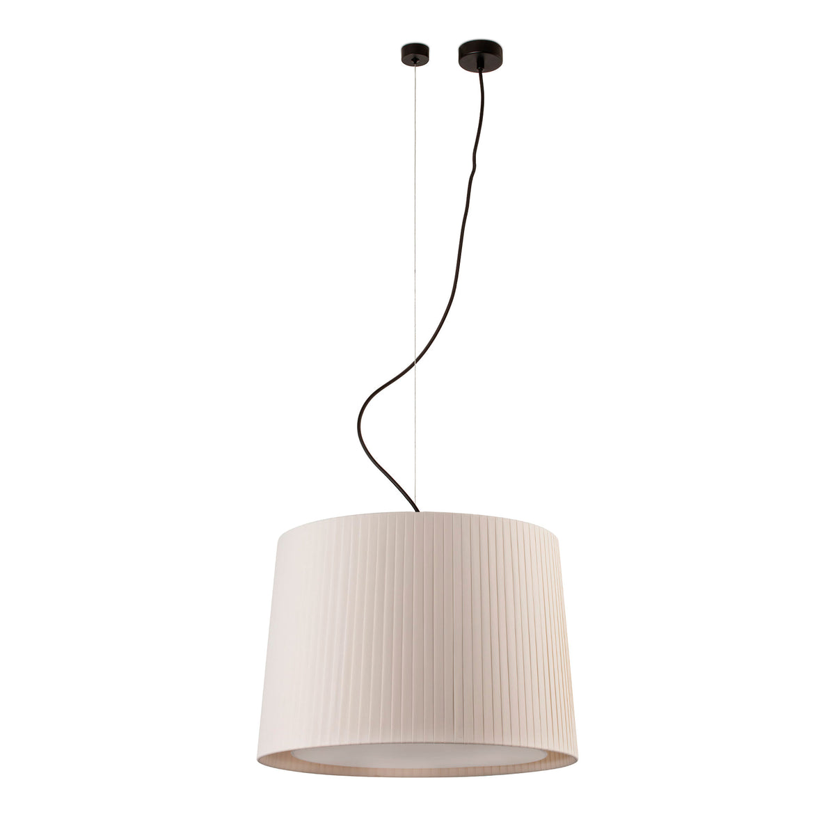 White pendant lamp with pleated shade on a white background