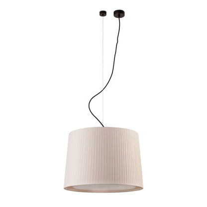White pendant lamp with pleated shade on a white background