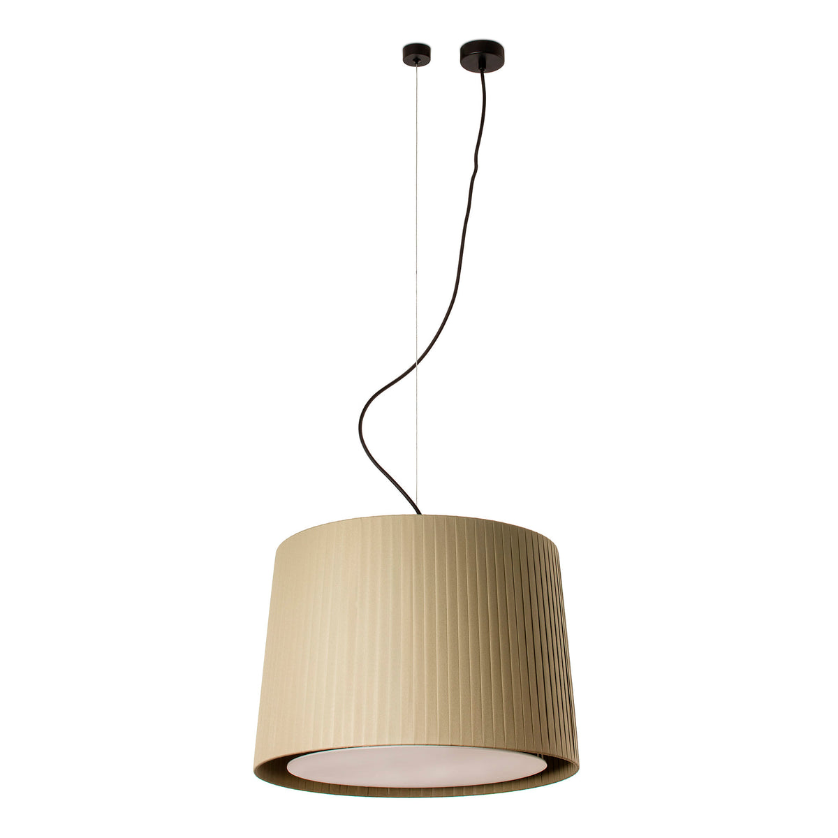 Green pendant lamp with a white interior on a white background