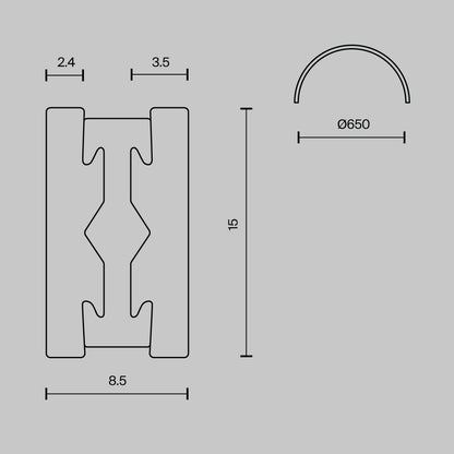 Semi-circular cross-section track 650 mm TRX154-SR-D650-B
