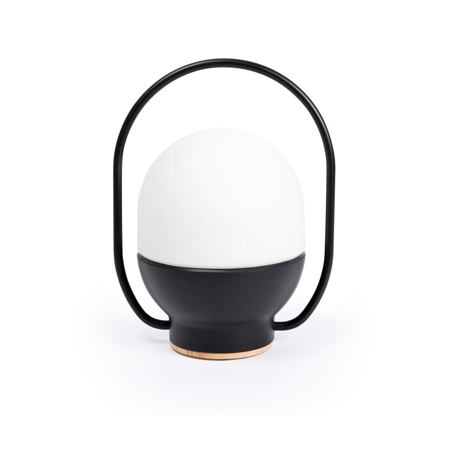 Black and white lamp with a handle on a white background
