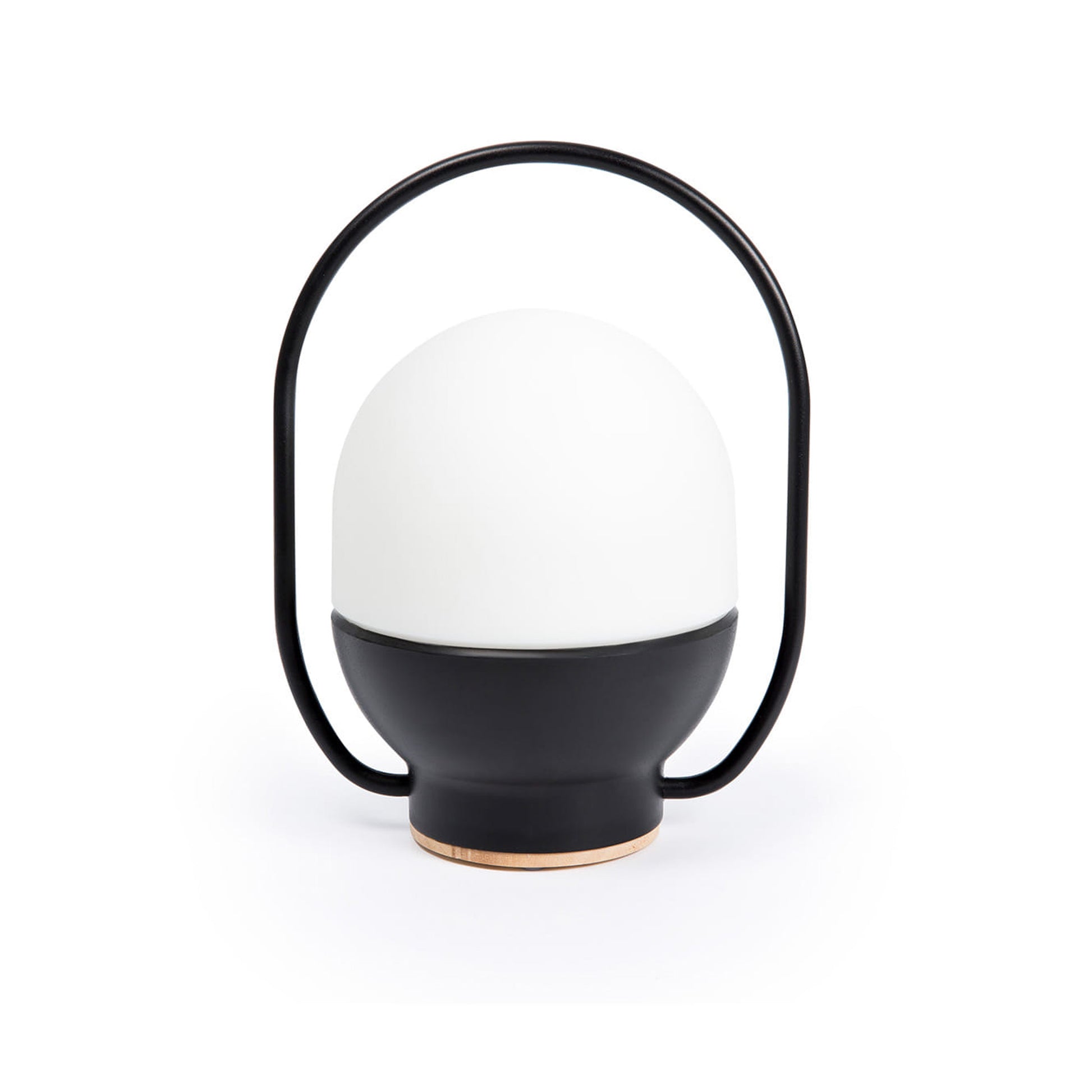 Black and white lamp with a handle on a white background