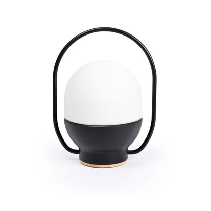 Black and white lamp with a handle on a white background