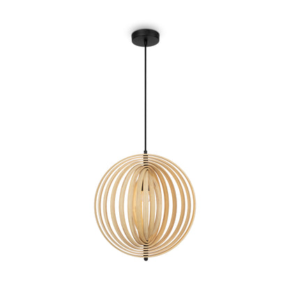 Wooden pendant light with a white background