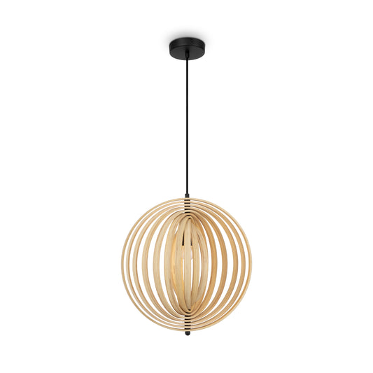 Wooden pendant light with a white background