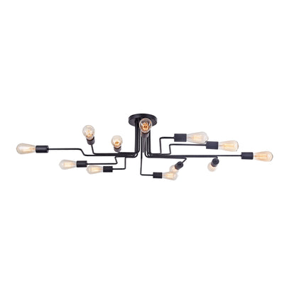 Modern black ceiling light fixture with multiple bulbs on a white background