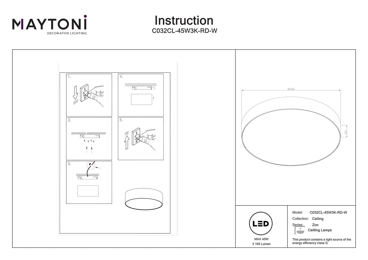 Ceiling luminaire C032CL-45W3K-RD-W