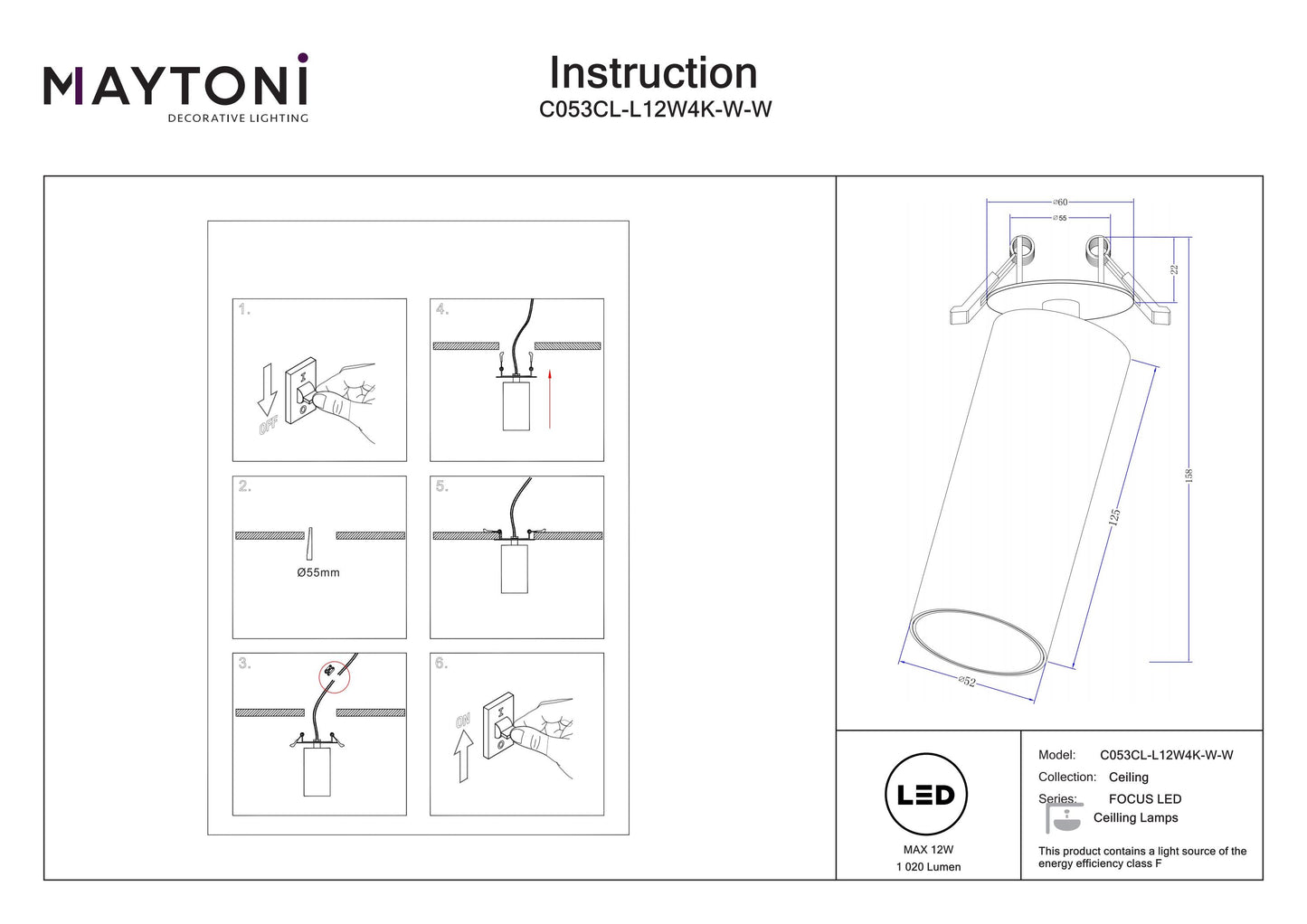 Downlight C053CL-L12W4K-W-W