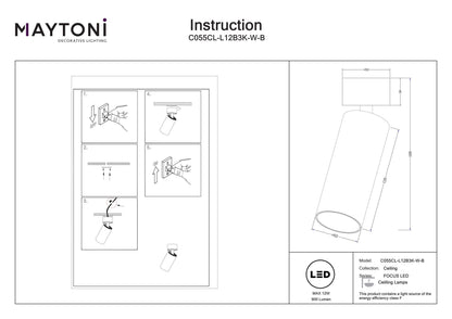 Ceiling luminaire C055CL-L12B3K-W-B