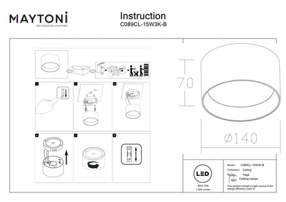 Ceiling luminaire C089CL-15W3K-B