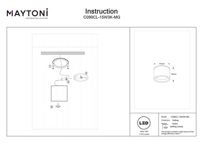 Ceiling luminaire C090CL-15W3K-MG