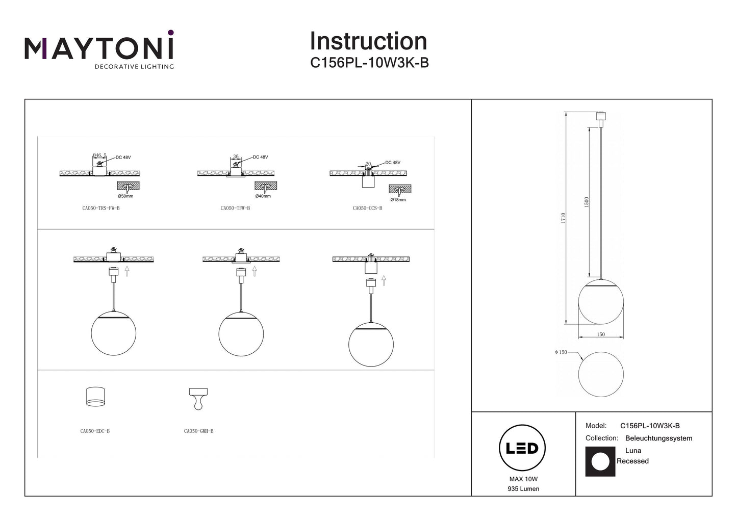 Luminaire C156PL-10W3K-B