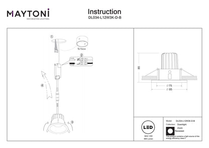 Downlight DL034-L12W3K-D-B