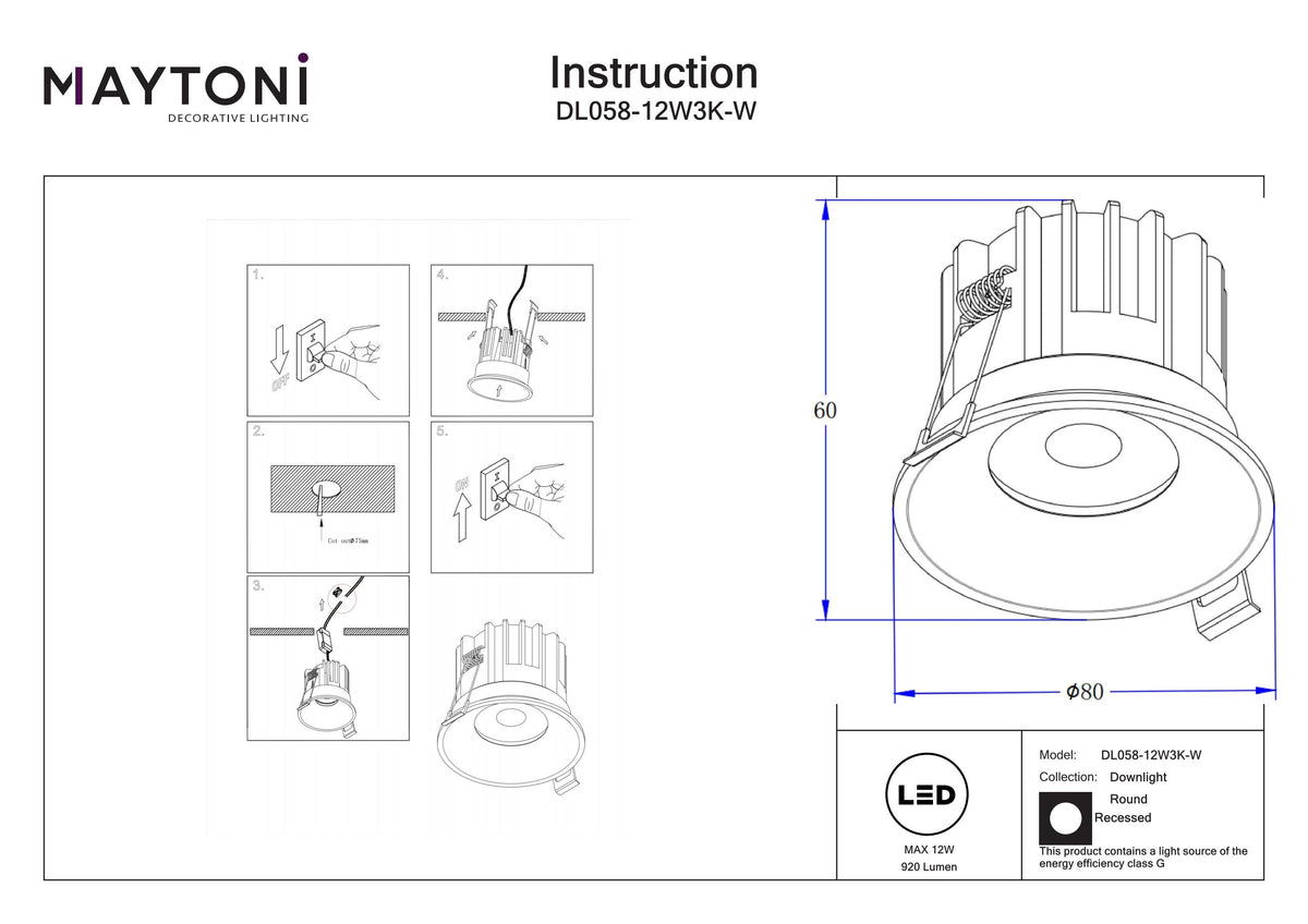 Downlight DL058-12W3K-W