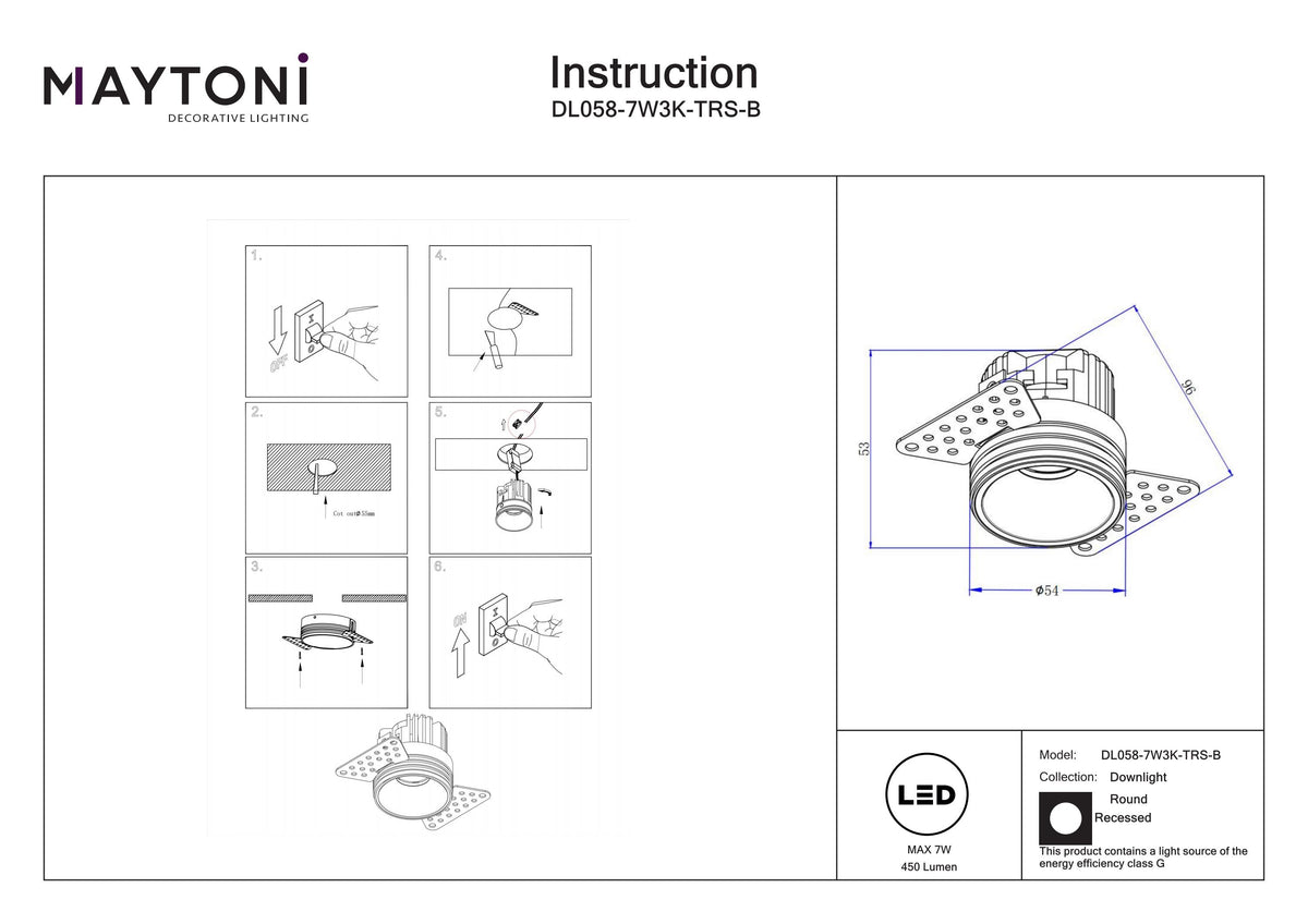 Downlight DL058-7W3K-TRS-B