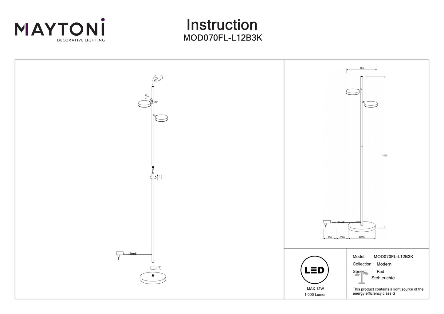 Floor Lamp MOD070FL-L12B3K