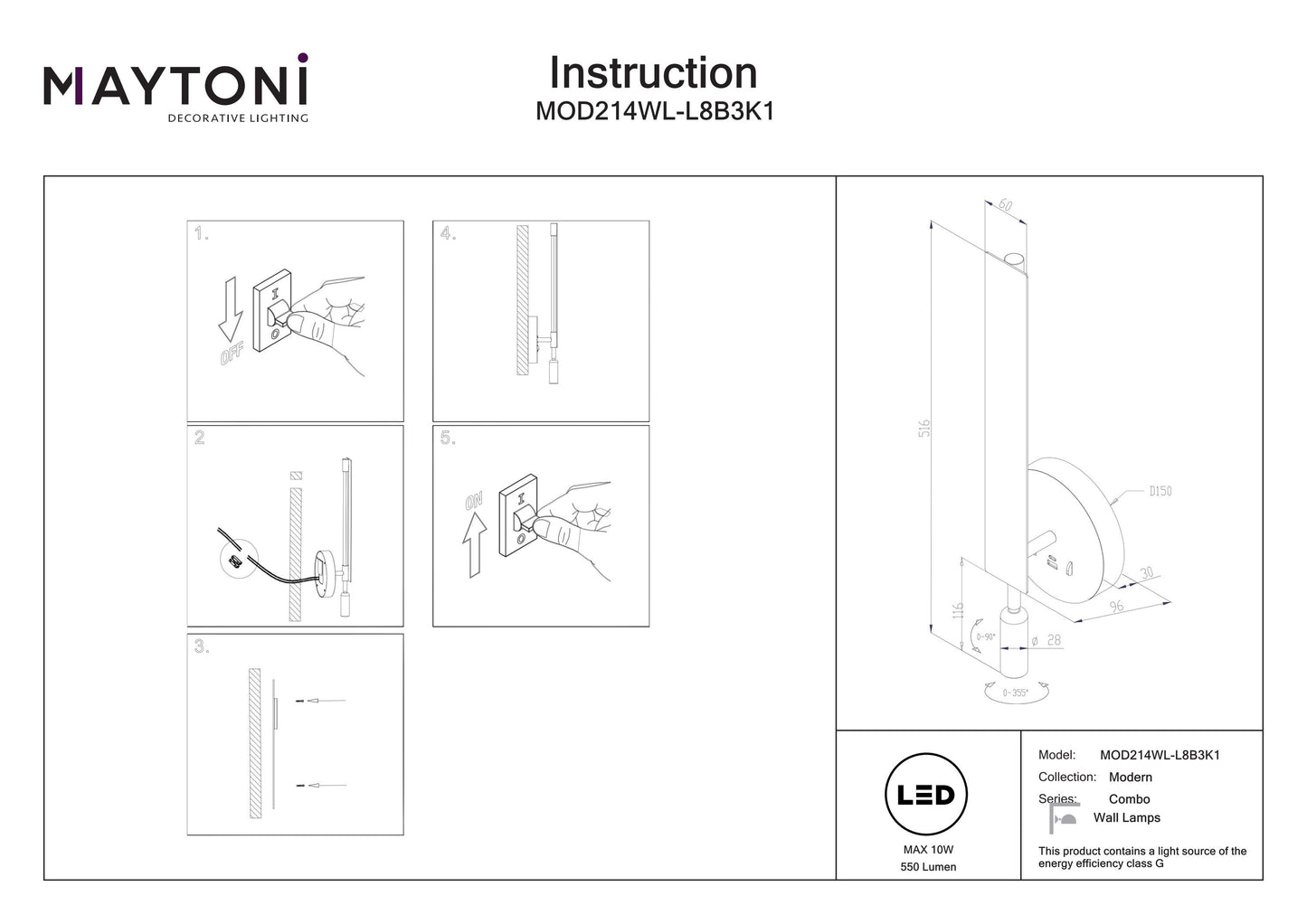 Wall lamp MOD214WL-L8B3K1