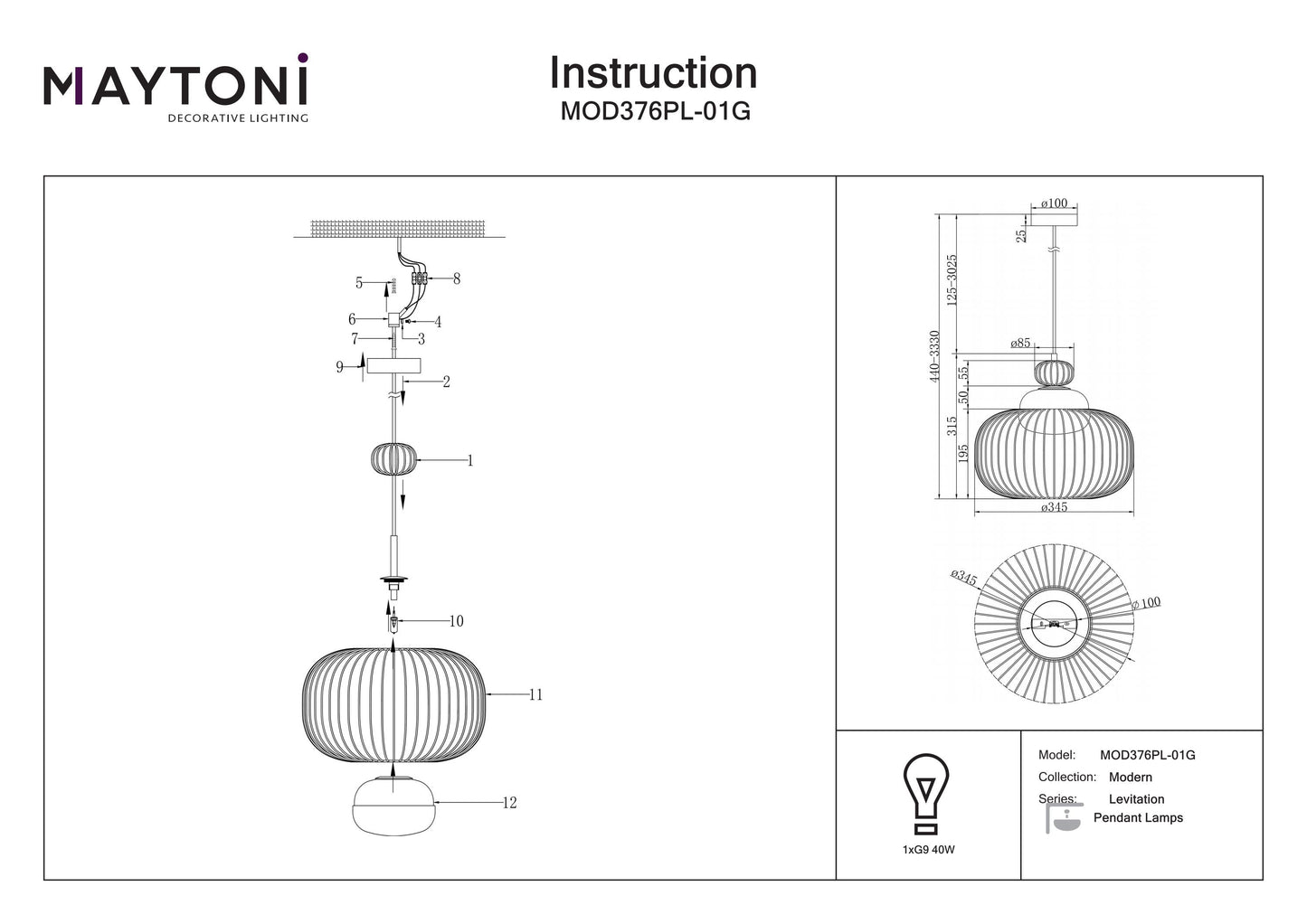 Pendant lamp MOD376PL-01G