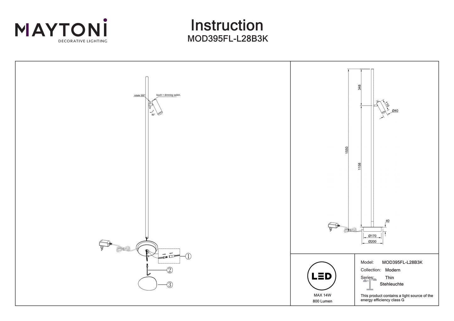 Floor lamp MOD395FL-L28B3K