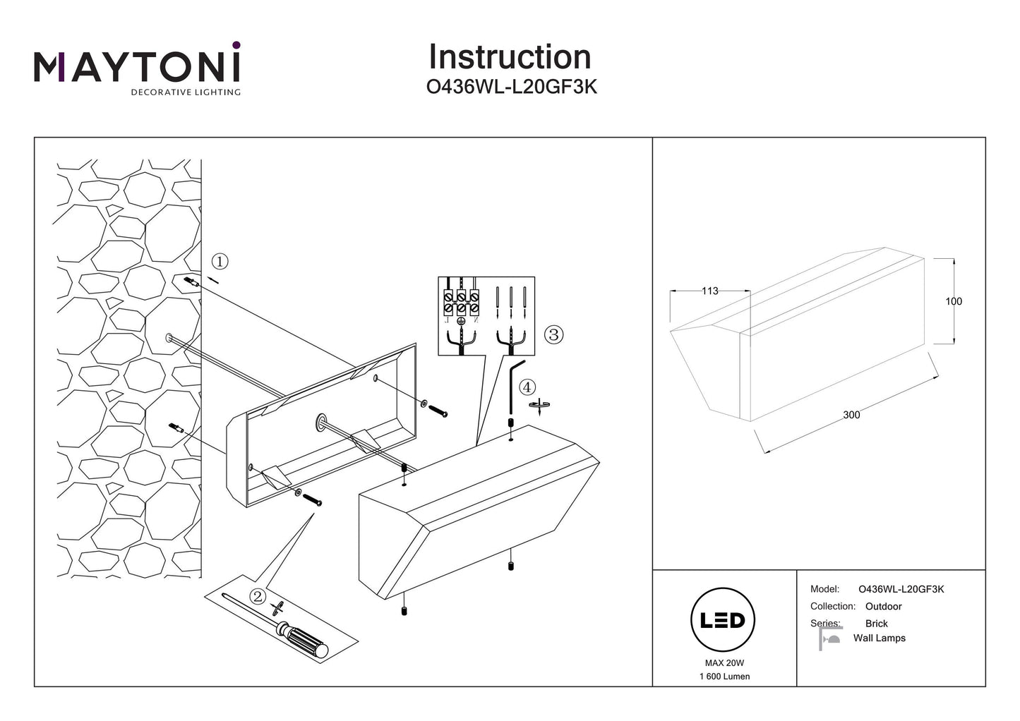 Wall lamp O436WL-L20GF3K