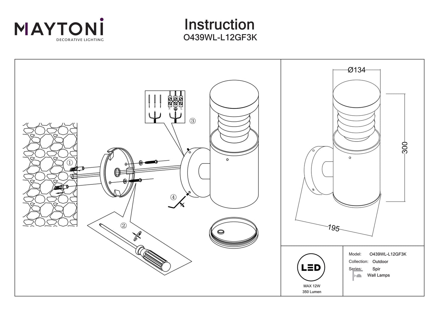 Wall lamp O439WL-L12GF3K