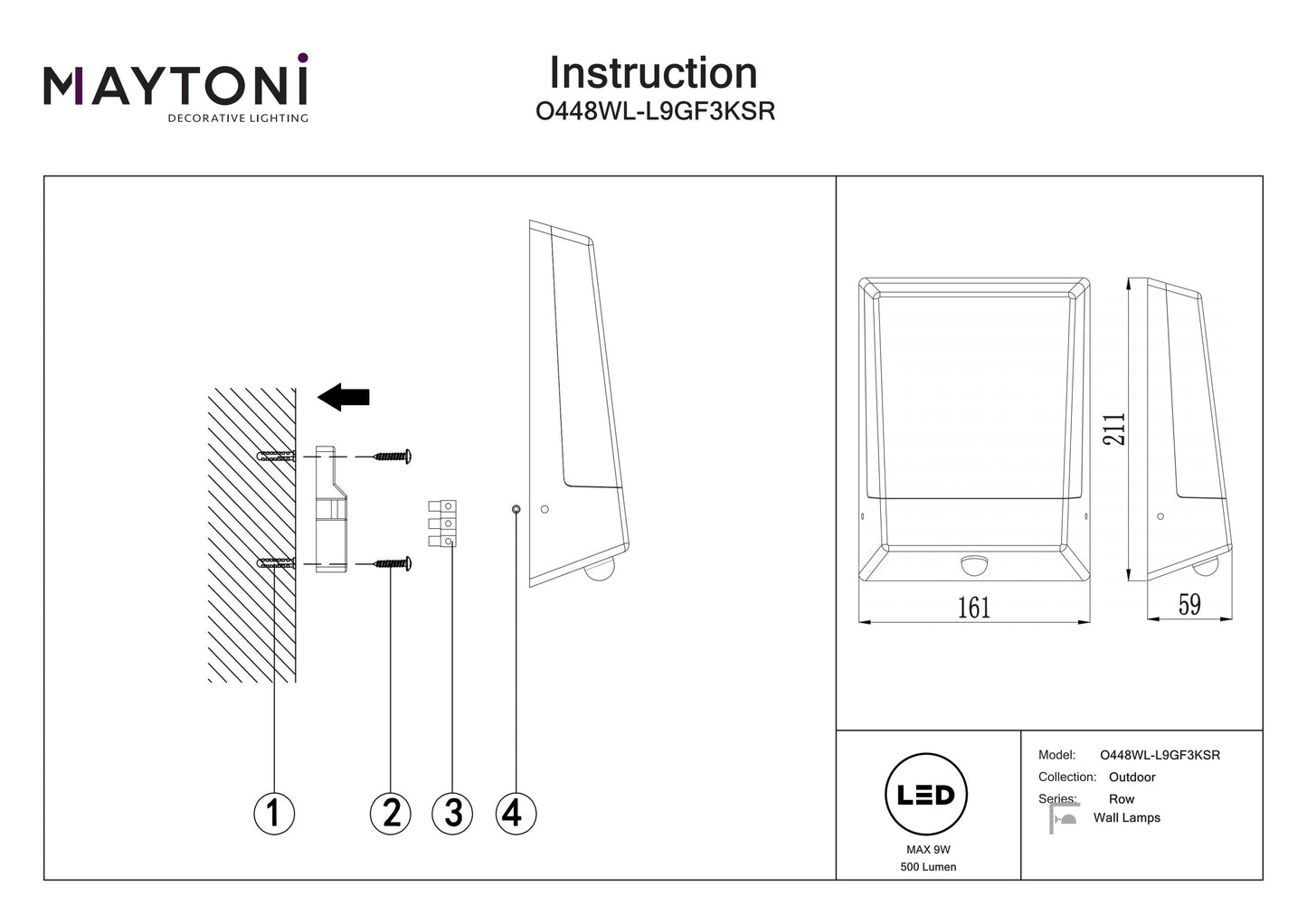 Wall lamp O448WL-L9GF3KSR