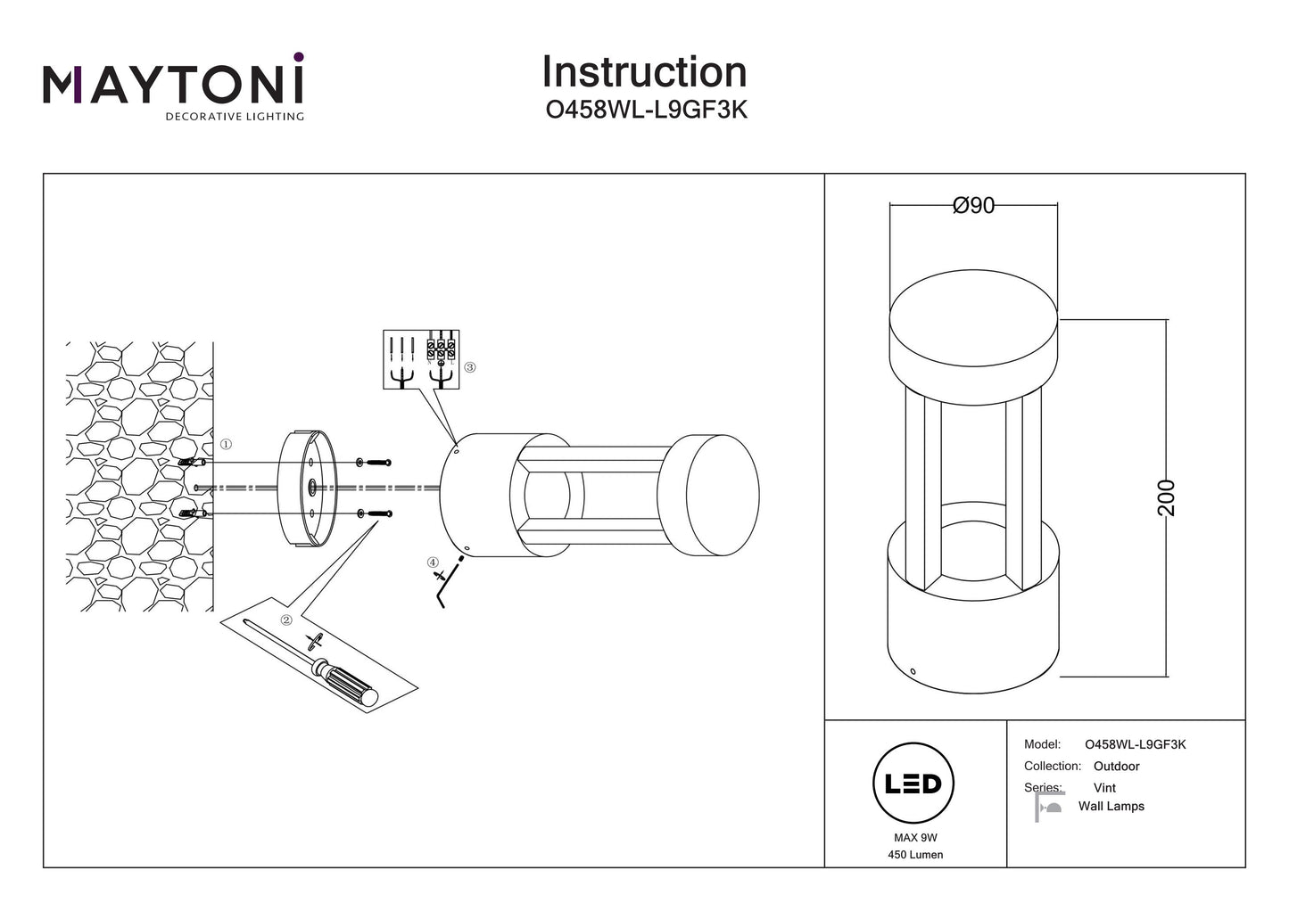 Wall lamp O458WL-L9GF3K