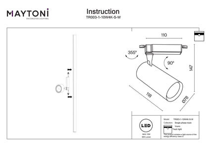 Track Lighting TR003-1-10W4K-S-W