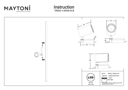 Track Lighting TR003-1-6W3K-S-B