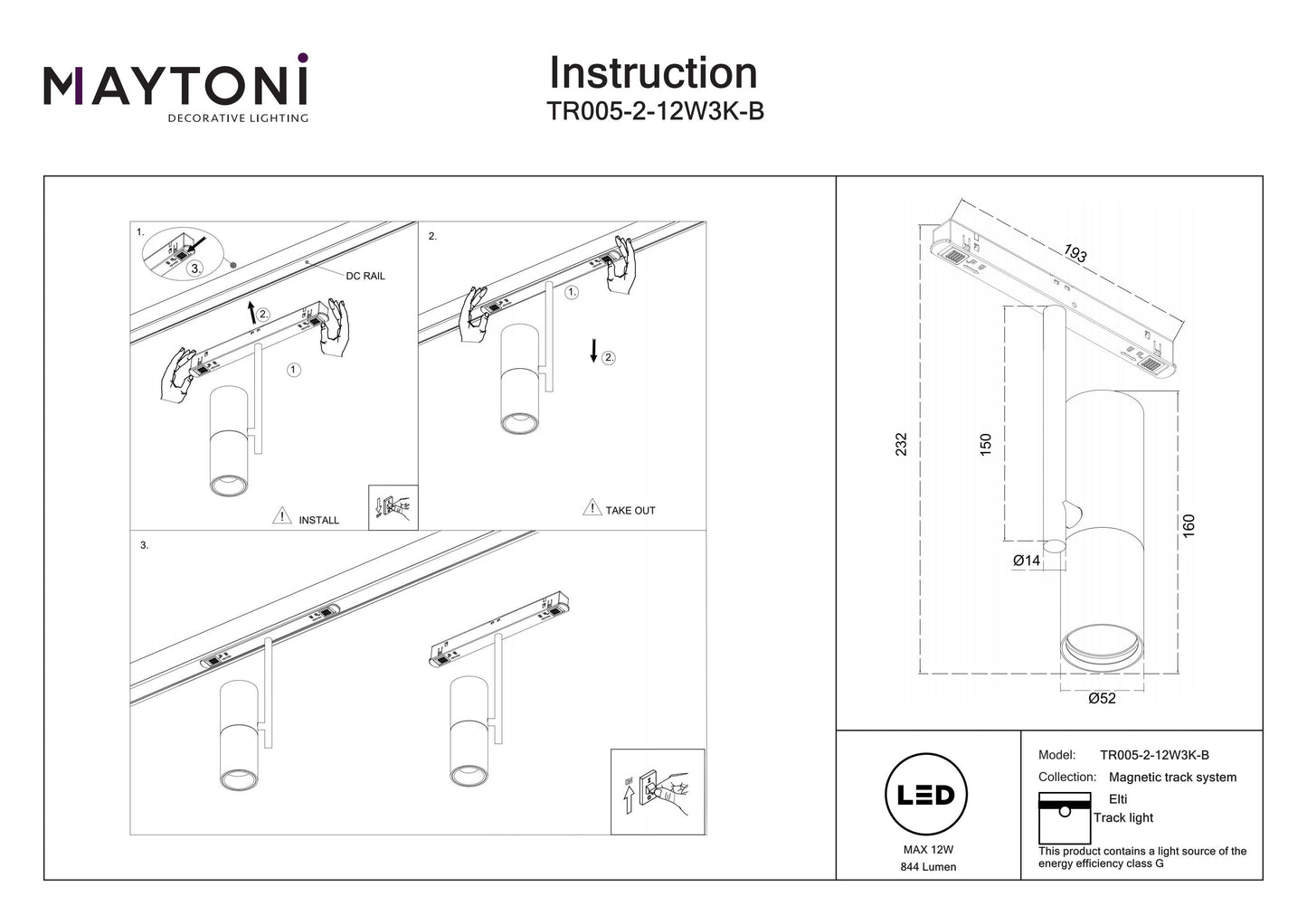 Track luminaire TR005-2-12W3K-B