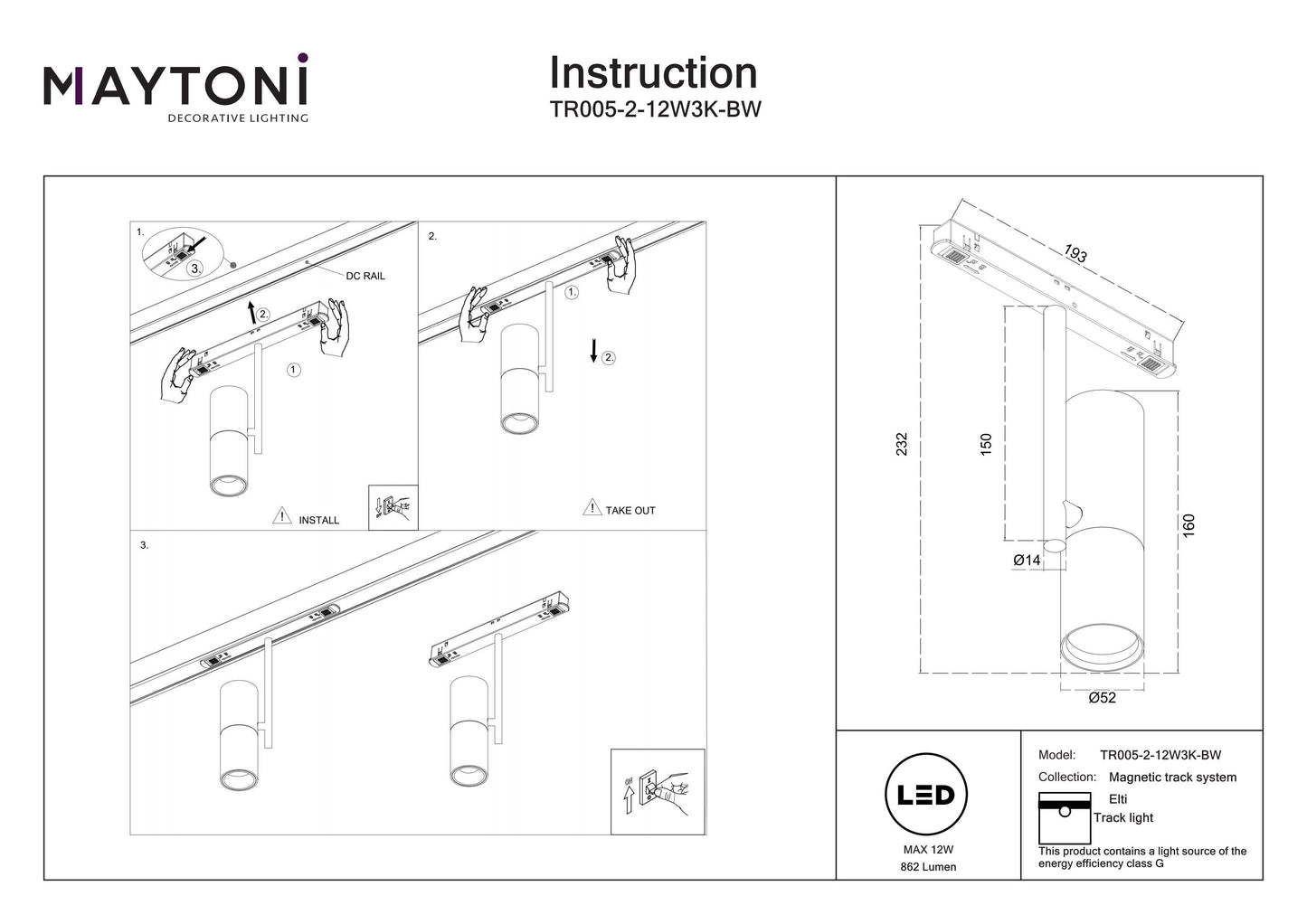 Track luminaire TR005-2-12W3K-BW
