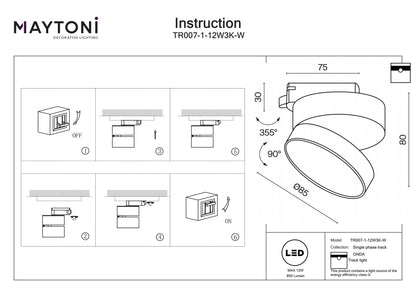 Track Lighting TR007-1-12W3K-W