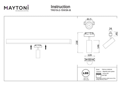 Track luminaire TR019-2-15W3K-B