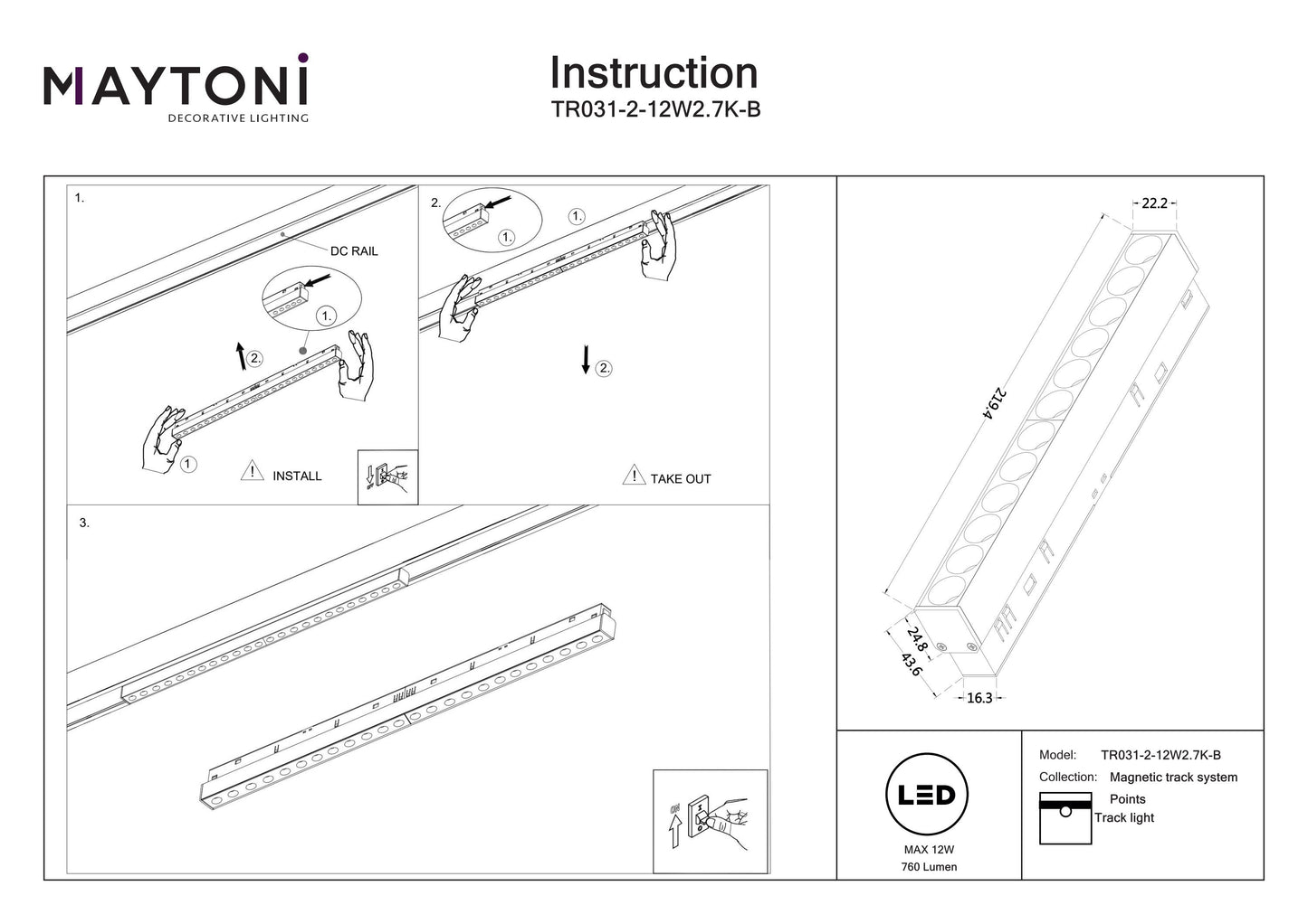 Track luminaire TR031-2-12W2.7K-B