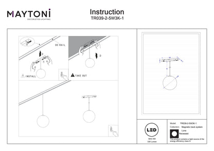 Pendant track luminaire TR039-2-5W3K-1