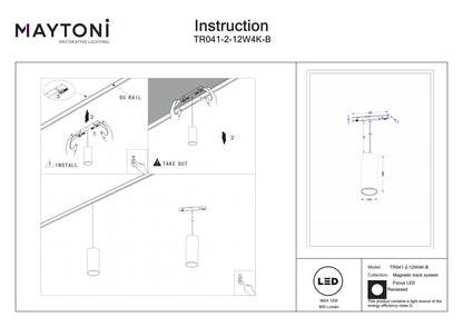 Pendant track luminaire TR041-2-12W4K-B