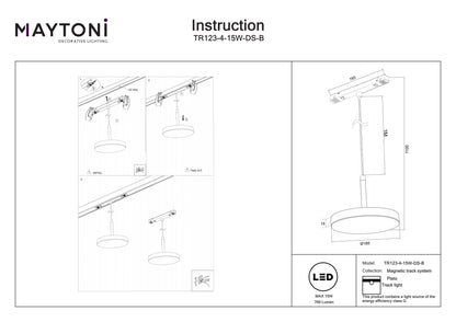 Pendant track luminaire TR123-4-15W-DS-B