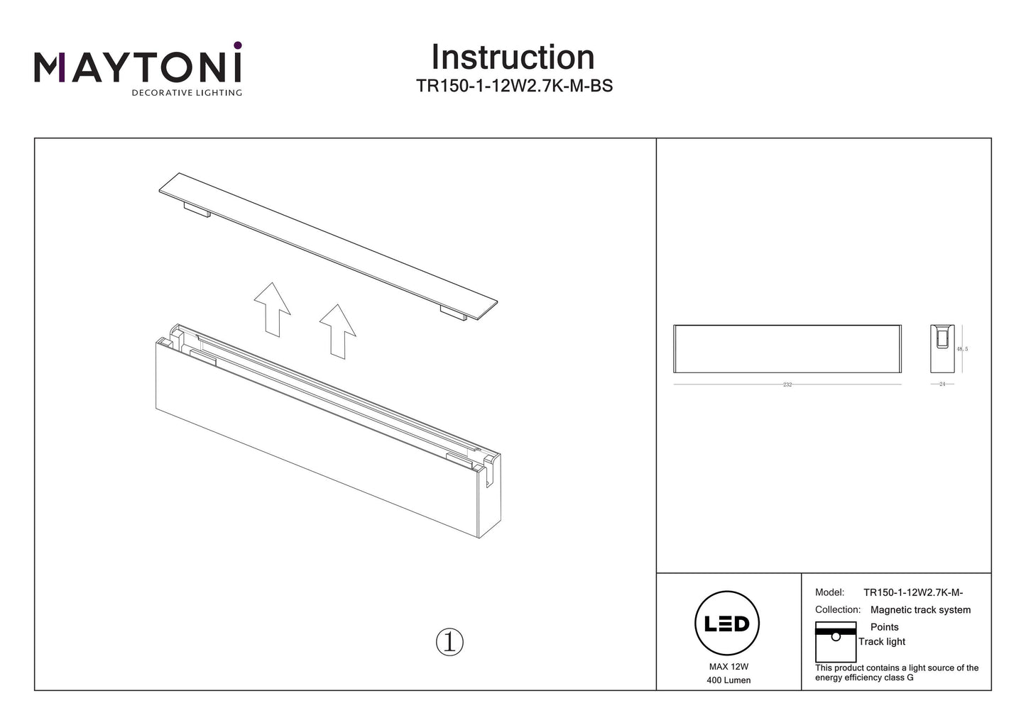 Track luminaire TR150-1-12W2.7K-M-BS-DE