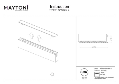 Track luminaire TR150-1-12W3K-M-B-DE