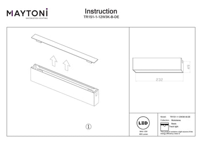 Track luminaire TR151-1-12W3K-B-DE