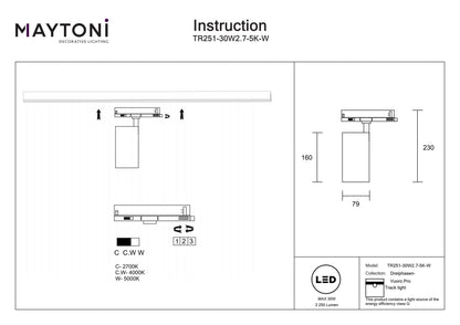 Track luminaire TR251-30W2.7-5K-W