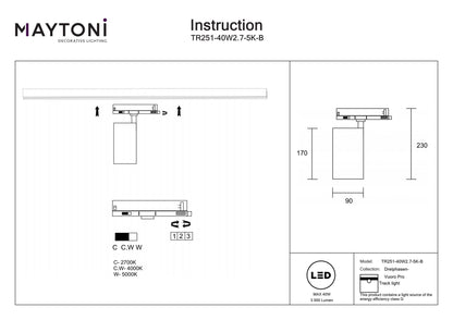 Track luminaire TR251-40W2.7-5K-B