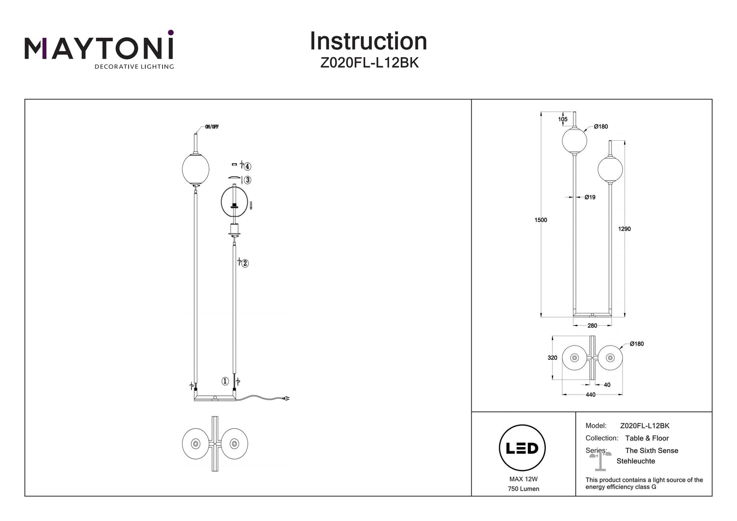 Floor Lamp Z020FL-L12BK