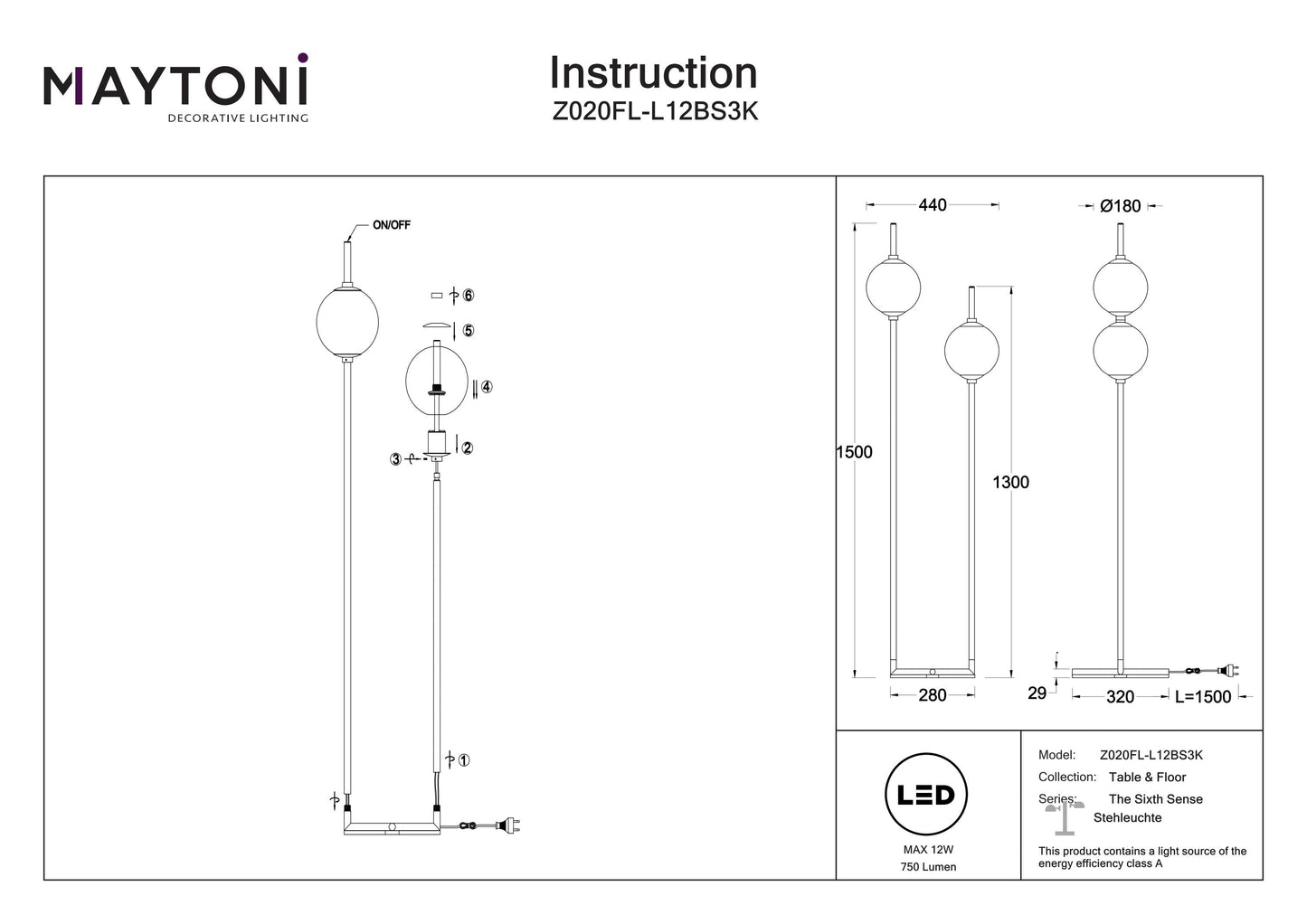 Floor lamp Z020FL-L12BS3K