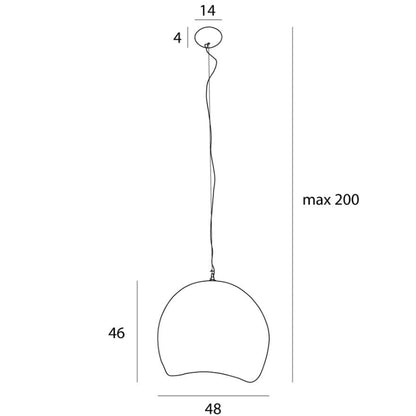 Technical drawing of a pendant light with dimensions on a white background