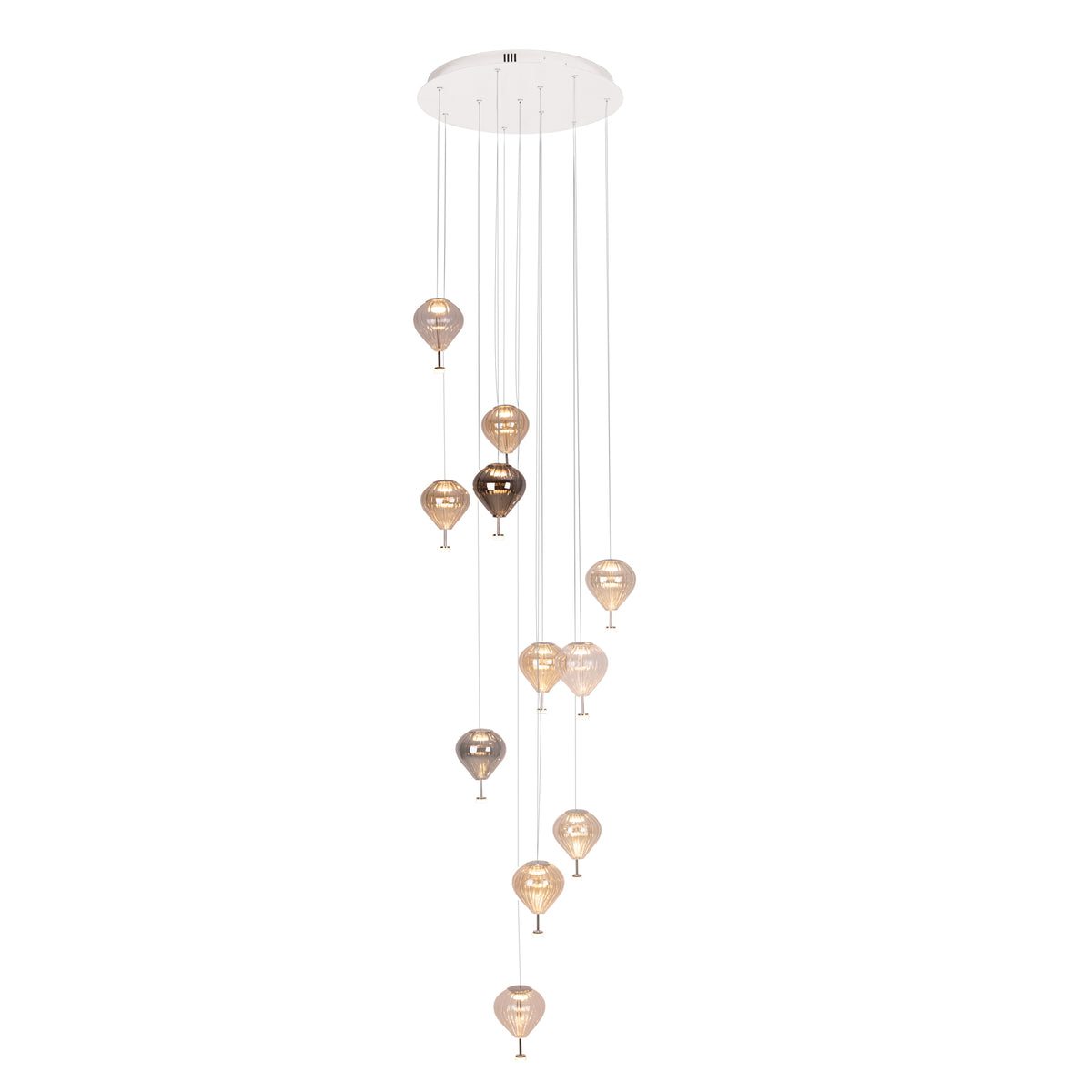 Palloncini 11 cascading multi-pendant glass chandelier on white background