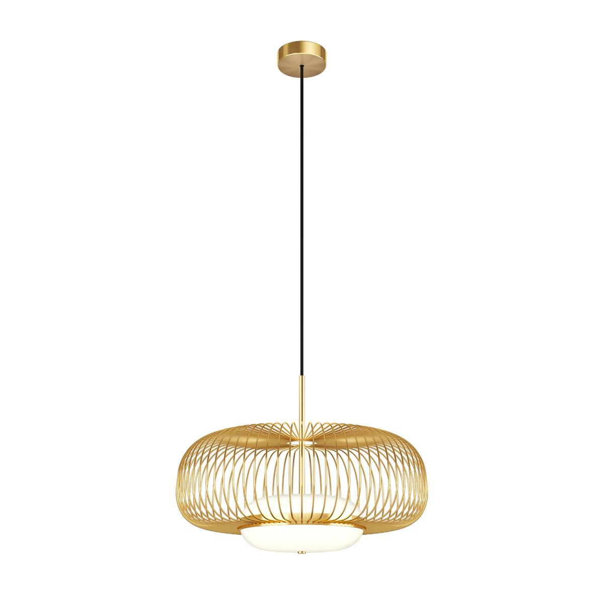 Gold pendant light with a white background